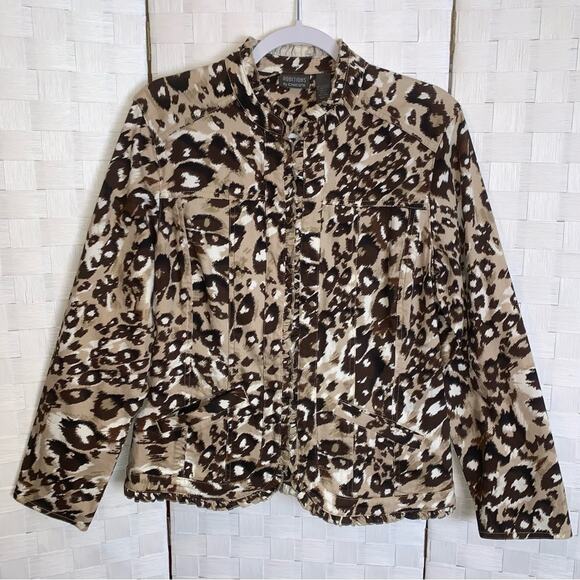 Additions By Chicos Ruffled Blazer Jacket Animal Print Women’s Size Medium - Picture 8 of 12